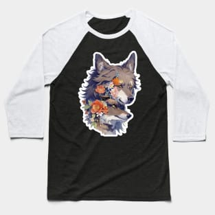 Lone Wolf With Flowers Baseball T-Shirt
